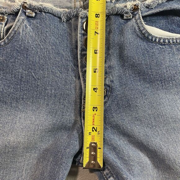 Vintage LEI Jeans Low Rise Flare Button Fly Raw Hem Denim Y2K 90s Womens 10 Blue - Picture 7 of 8
